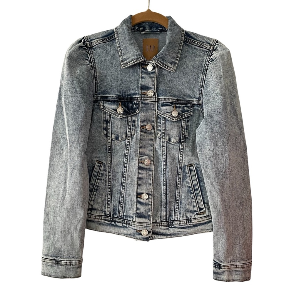 Gap Women Size S Denim Jacket Trucker Puff Sleeves Y2K 80s Retro Pockets NWT